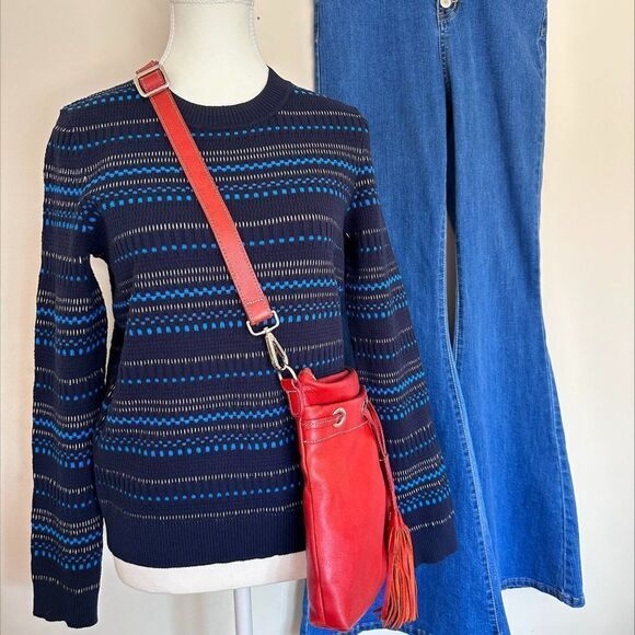 Hugo Boss sweater, Sz M-L, long sleeve pull over, navy, bright blue, EUC - Picture 2 of 16